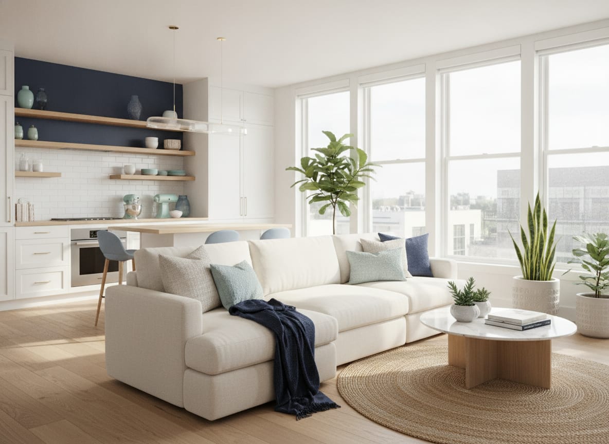 A warm vacation-rental living space