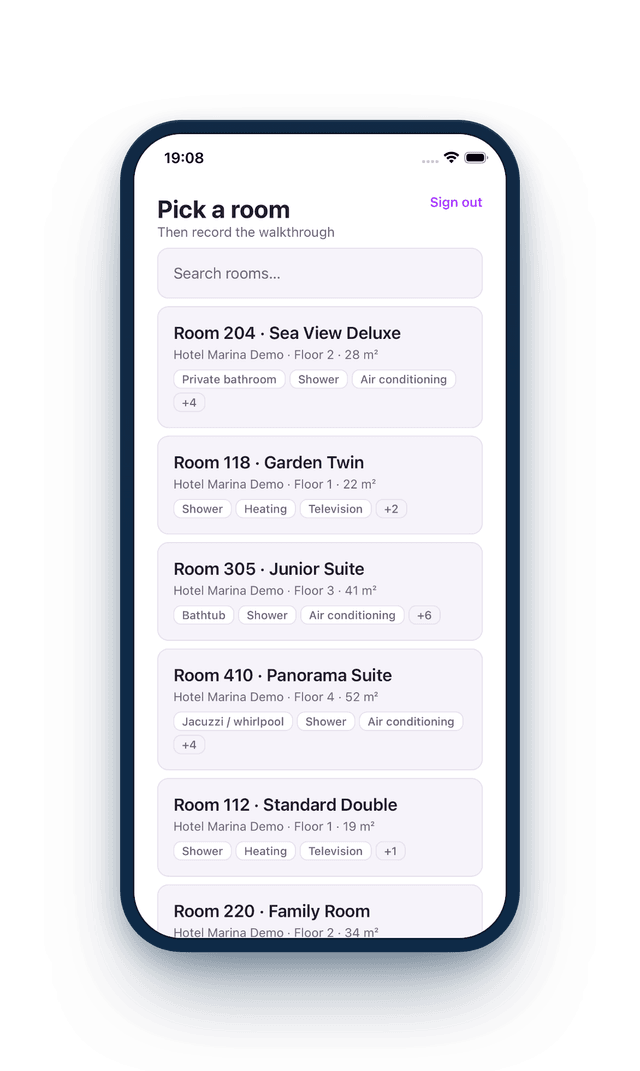 RoomCare mobile room picker